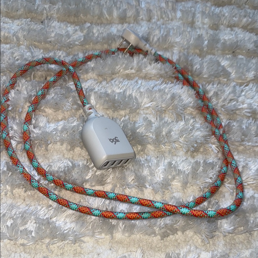 Multi-Port USB Charger with Braided Cable - Gray and Multicolor